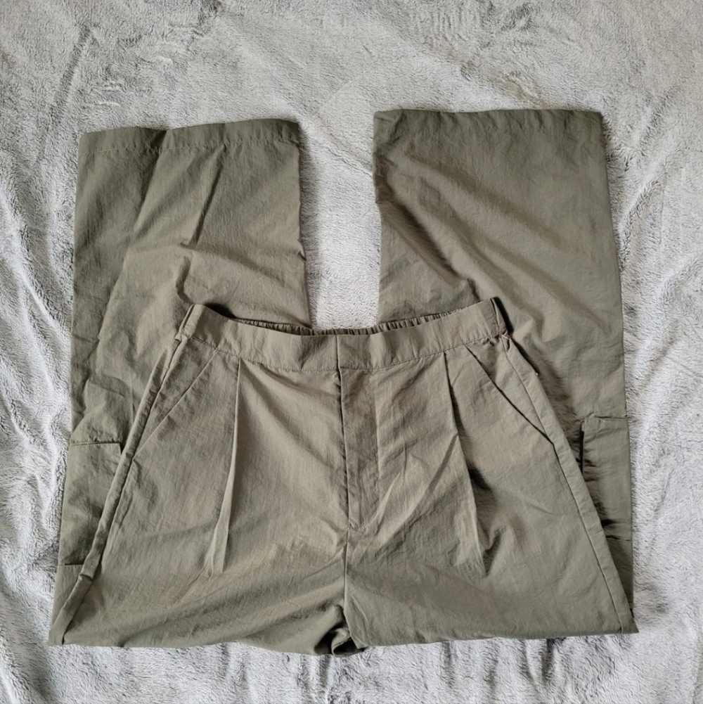 Wilo The Label Anthropologie Womens Large Parachute Green Cargo Pants Wide Leg